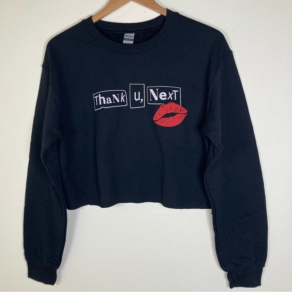 Thank U Next Cropped Sweatshirt Black Lips Graphic Y2K Ariana Style Size S